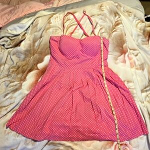 No Boundaries Pink Polka Dot Retro Mini Dress XL 15/17